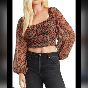 347-NWT Altar D State .Floral Long Sleeve Crop Top